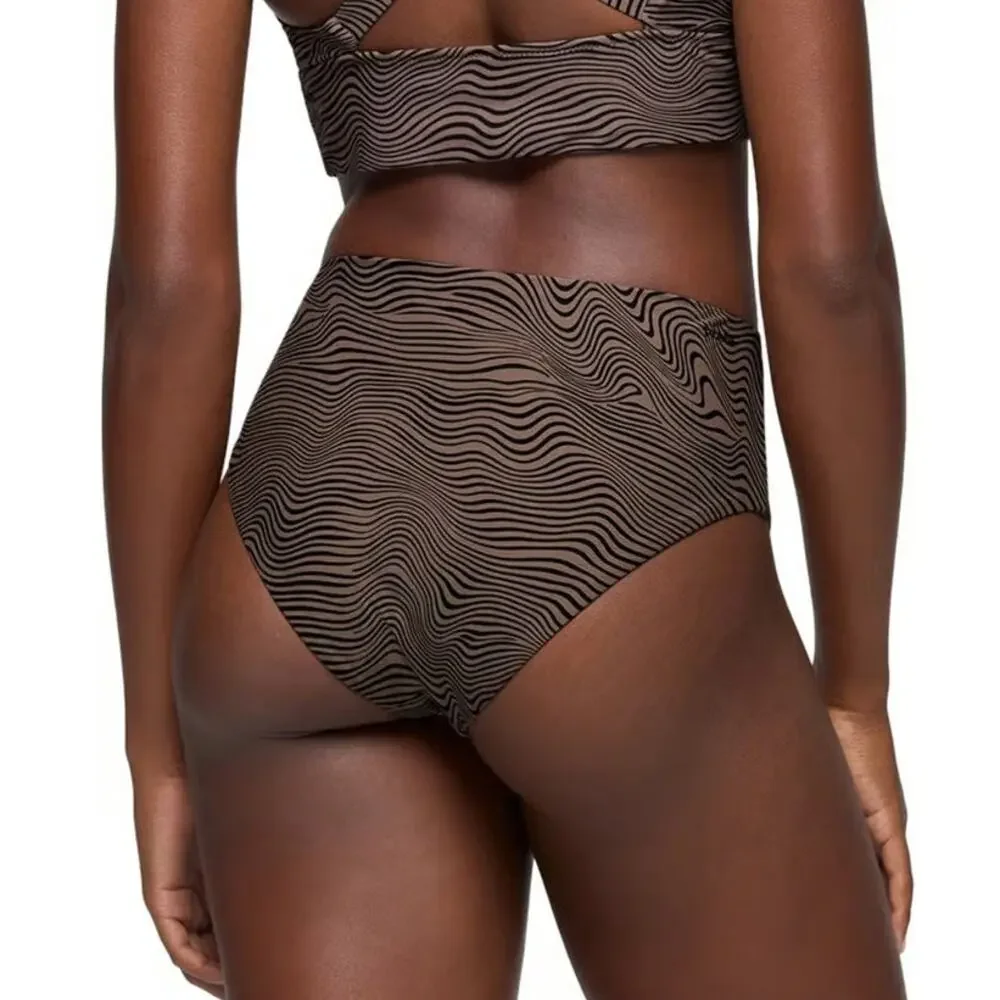 Prana Lahari High Rise Swim Bottom Women's M Black Wavee Cheeky Brief Sporty